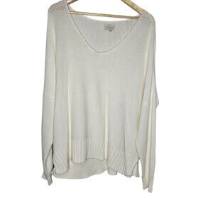 Lucky Brand Womens Ivory Open Knit Sweater XL V-Neck Minimalist Oversized Chunky
